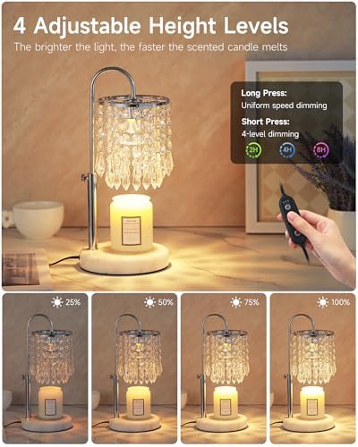 Candle Warmer Lamp with Timer Dimmer and 3 Bulbs, Candle Lamp Warmer with Marble Base for Adjustable Height, Crystal Candle Lamp for Jar Candles, House Warming Gifts Home Room Decor, Silver - Image 4