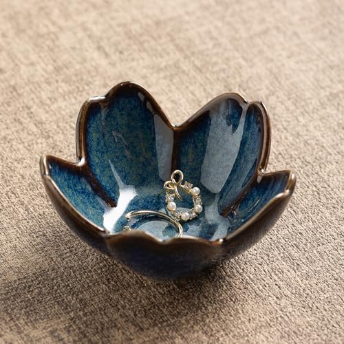 Floral Ceramic Jewelry Tray, 3.5" Ring Holder Trinket Bowl by Unknown