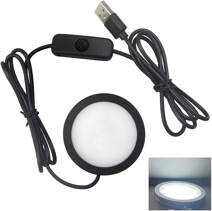 LED Spotlight with Switch Indoor Mini Ultra-Thin 5V USB 3M Adhesive Sticker Surface Mounted Under Counter Lighting Wine Showcase Model Display Lamp Campus Black Desk Lighting (Cold White 6000K)