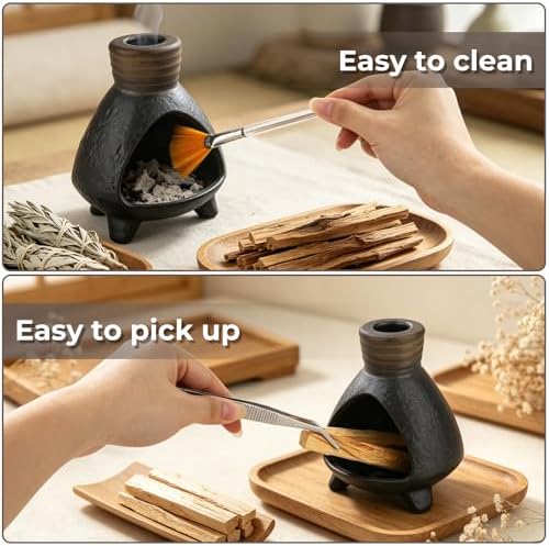 Palo Santo Chimney,Palo Santo Holder Ceramic Aroma Holder Incense Holder for Sticks Sage Cones Incense Burner Ceramic Mini Chimney for Meditation Yoga, Ash Catcher Room Home Decor (Coffee-A) - Image 5