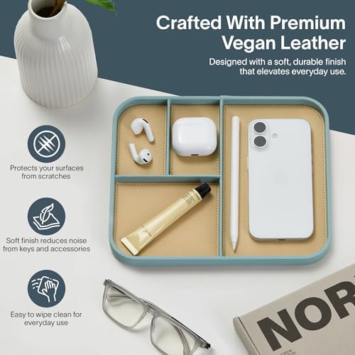 Nordik Leather Valet Tray - Medium EDC Tray - Seafoam Mist 9.5 x 7.9 in - Image 3