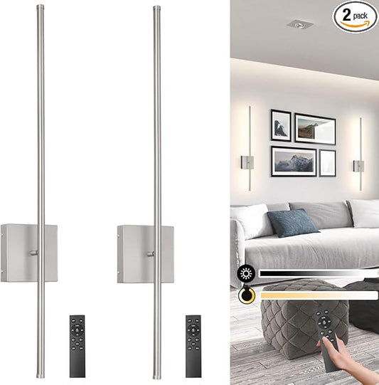 15000mAh Battery Operated Wall Sconce Set of 2, Brush Nickel USB Rechargeable Wall Sconces, Dimmable Cordless Wall Sconces with Remote Control, LED Wireless Wall Light Lighting Time 24-120 hours
