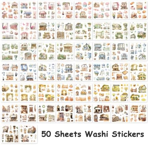 YagCu Scrapbook Sticker Book, 50 Sheets Journaling Stickers, Junk Journal Supplies, Pre-Cut Aesthetic Washi Materials, Watercolor Scrapbooking for Adults, Decorative Ephemera Planner Arts Craft - Image 4