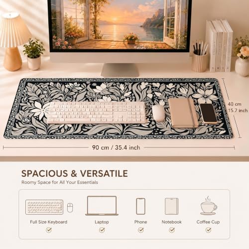 Dark Vintage Botanical Desk Mat, 35.4 x 15.7 Inch XXL Mouse Pad - Image 3