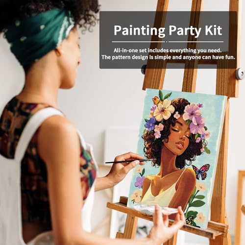 VOCHIC Pre Drawn Canvas for Painting for Adults Paint and Sip Kit Painting Party Supplies 8 Acrylic Colors,3 Brushes,1 Palette Art Set (Floral Lady, 8x10 in) - Image 3