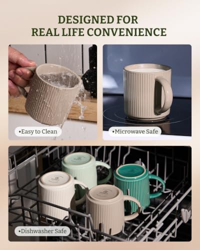 famiware Coffee Mug Set of 4, Star 12 oz Ceramic Mugs Cups Set with Handle - Image 7