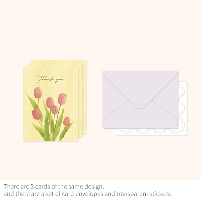 Monolike Day-by-day Card, Thank you - Olivia's Flowers Series.1 - Mix 36 Mini Single cards, 36 envelopes, 36 stickers Package