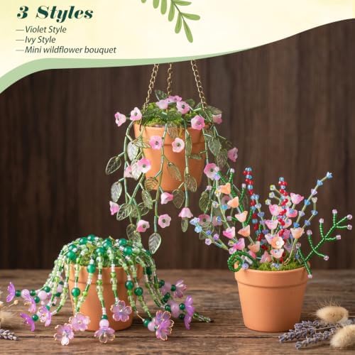 Ecoofor Beaded Plant Kit with 17 Styles of Beads, Flower Beads & Green Glass Crystal Beads, DIY Handmade Beaded Plant Craft Kit with Video Tutorial, Gift for Plant Lovers & Craft Enthusiasts - Image 3