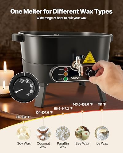 VEVOR Wax Melter for Candle Making, 6.3 Qts, Fast and Even Heating, with Easy Pour Spout and Temperature Control, Grooved Base for Non-Stick and Smooth Flow, Wax Melting Pot for Making Candles Soaps - Image 6