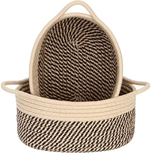 Sea Team 2-Pack Compact Woven Cotton Rope Storage Baskets, Mottled Flaxen by SeaTeam