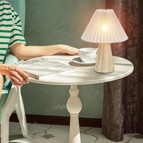 Tiiyee Small Table Lamp, Pleated Table Lamp Bedside Night Lamp with Rattan Base Fabric Pleated Lampshade Vintage Design Soft Warm Light for Bedroom Decor Living Room Reading Office Dorm Coffee Shop - Image 5