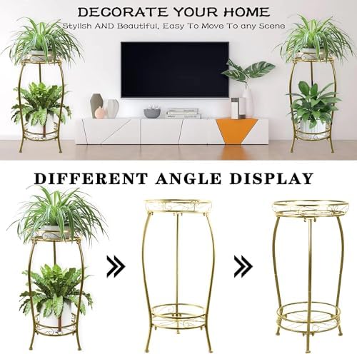 MOCORY Plant Stand Indoor Outdoor,2 Tier 27.1" Tall Metal Plant Stands,Gold - Image 4