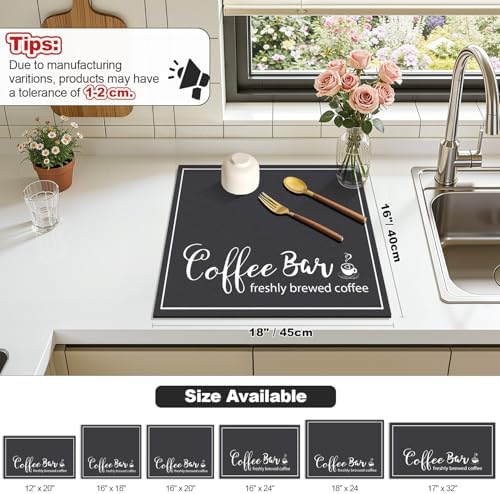 Findosom Dish Drying Mat, 16" x 18" Super Absorbent & Hide Stain Coffee Mat, Cuttable Drying Mat for Kitchen Counter, Coffee Bar Accessories, Under Dish Rack, Coffee Maker, Espresso Machine, Black - Image 2