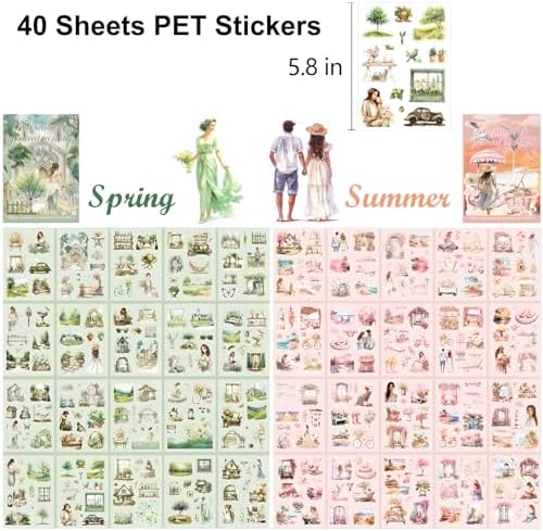YagCu Junk Journal Stickers, 40 Sheets Scrapbook Sticker, Seasons Journaling Supplies, Pre-Cut Aesthetic PET Materials, Scrapbooking Stickers for Adults, Decorative DIY Arts Craft - Image 5