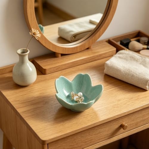 Floral Ceramic Jewelry Tray, 3.5" Ring Holder Trinket Bowl - Image 3