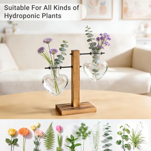 Mkono Propagation Stations,2 Heart Shaped Glass Plant Vases with Wood Stand - Image 4