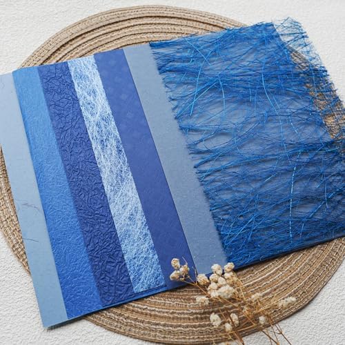 15-Piece Textured Scrapbook Paper & Mesh Fabric Set, A5 Blue Sheets - Image 6
