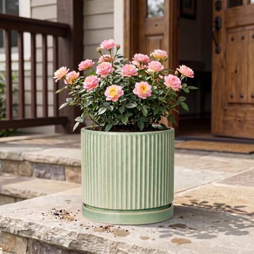 Ceramic Flower Pots, 10 Inch Plant Pot, Round Planter, Green - Image 7