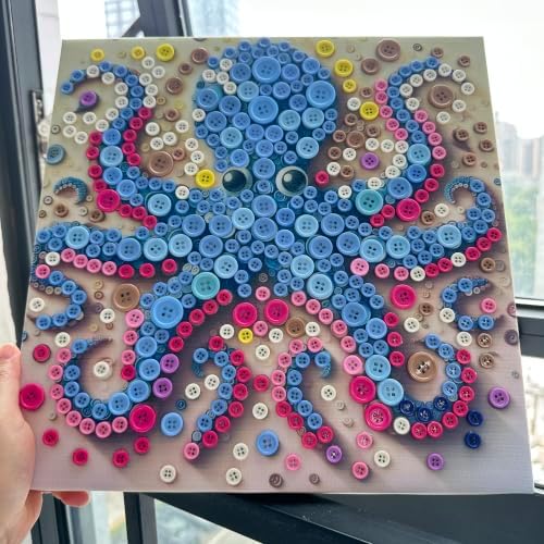 Framed Button Art Kit 11.8" DIY Mosaic Craft for Adults(Blue Octopus) - Image 4