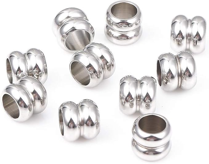Stainless Steel Spacer Beads 8x9mm Double Threaded Loose Charm Caps Beads for DIY Jewelry Making 10pcs with 6mm Hole
