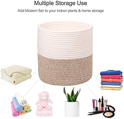 Woven Cotton Rope Plant Basket for 11 Pot (12" x 12", Khaki) - Image 4