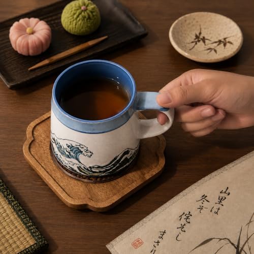 BICETTO Japanese Coffee Mug, Ukiyo-e Great Wave, Handmade 15oz Ceramic Cup - Image 5