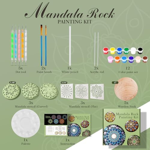 Mandala Rock Painting Kit - 5 Large Wooden Rocks for Painting with 6 Stencil Supplies - Mandala Dotting Tools Kit - Dotting Tools for Paint Rocks - Dot Art and Crafts for Adults Woman - Image 2