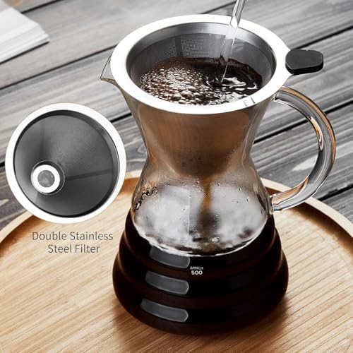 Unbreakable - 18 Pack Pour Over Coffee Maker with Permanent Stainless Filter 27 fl oz, Thickened Heat-Resistant Borosilicate Glass Dripper Coffee Brewer, Stovetop Safe - Image 5