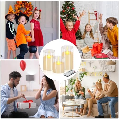 wemarry Flameless Candles 4" 5" 6" Acrylic Glass Pillars 3" Diameter Battery Operated Flickering Candles Include 8-Key Remote with Timer Function 400+ Hours (Pure White, Warm Light 3 Pack) - Image 3
