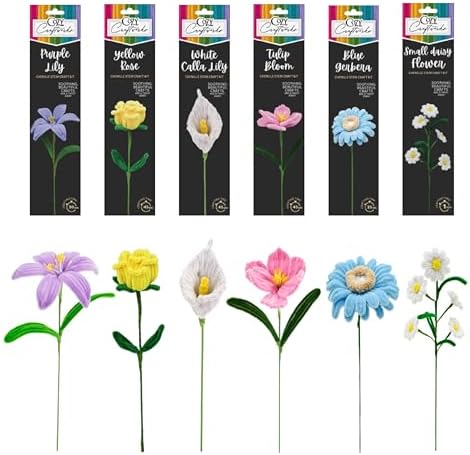 WeVeel Cozy Craftworks Six Flower Chenille Stem Craft Kit Bundle for Teens & Adults – Mindful DIY Flower Craft, Tactile Pipe Cleaner Art Kit with QR Video Tutorials by WeVeel