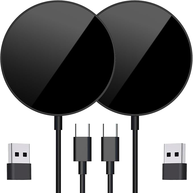 for MagSafe Charger 2 Pack 15W Magnetic Wireless Charging Pad for iPhone 17 16 15 14 13 12 Air Pro Max Plus mini/AirPods 2 3 Pro, Slim Portable Strong Magnet Quick Charger, USB-C/A Ports, Black