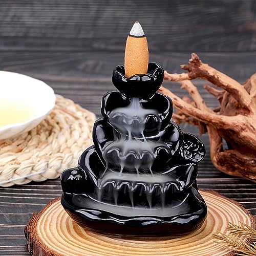 Ceramic Waterfall Incense Burner, Backflow Incense Holder, Incense Cone Burner for Yoga Meditation and Home Decor (Lotus Leaf) - Image 3