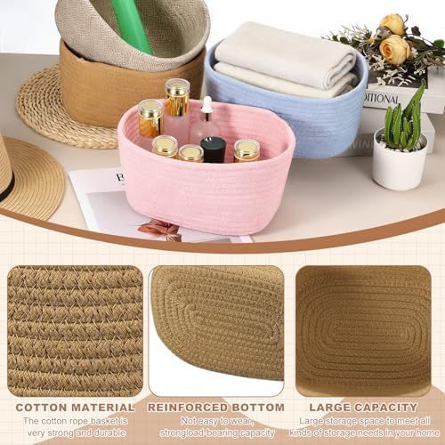 uxcell Small Woven Basket, 8.3x5.9x4.7 Inch Rectangular Rope Basket Decorative Gift Chest Box Cute Mini Woven Storage for Organizing Shelf Storage Bedroom Home Decor, Khaki - Image 3