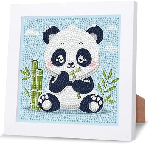 GHHKUD Panda Diamond Art Painting Kits for Adults with Frame, Diamond Art Animals Crafts for Ages 4-6-8-12, Easy to DIY Gem Painting Gifts Home Wall Deco 15x15cm (Beautiful Packages) by GHHKUD