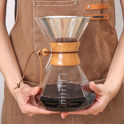 Pour Over Coffee Maker 34 OZ, 10 Cup Borosilicate Glass Drip Coffee Maker with Reusable Stainless Steel Filter and Cork Grip for Home Café 1000 ML (Diamond Shape) - Image 5