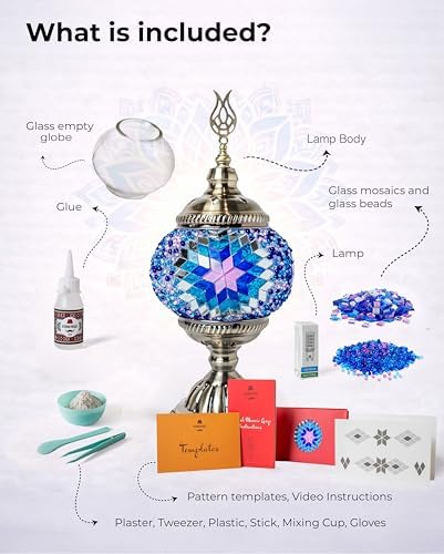 Ottoman Mosaics Turkish Mosaic Lamp Kit | DIY Art & Craft Project for Adults | Make Your Own Handmade Lamp (Blue) - Image 2