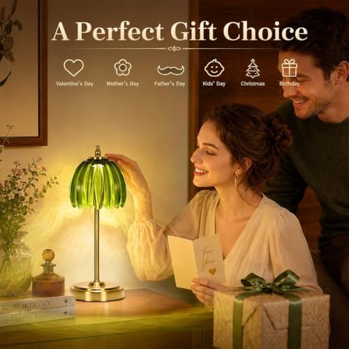 NewAoNaSen Glass Tulip Table Lamp, Cordless Rechargeable Table Light -Green - Image 7