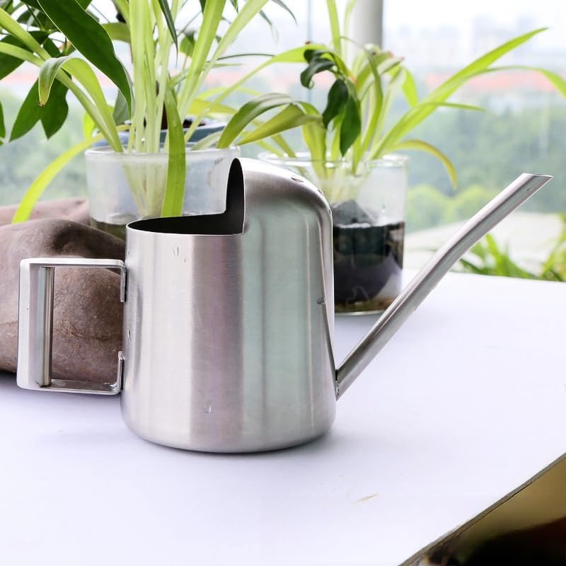 Mini Watering Can Stainless Steel Long Spout 10oz/300ml Small Watering Can for Indoor Desk Plants Outdoor Flowers Succulents Garden Watering Pot Gardening Tool（Sliver） - Image 2