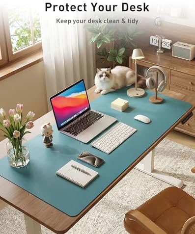 Aothia Faux Leather Desk Mat - Large Mouse Pad, Non-Slip PU Leather Blotter, Waterproof Writing Surface for Office and Home (Turquoise, 42" x 17") - Image 3