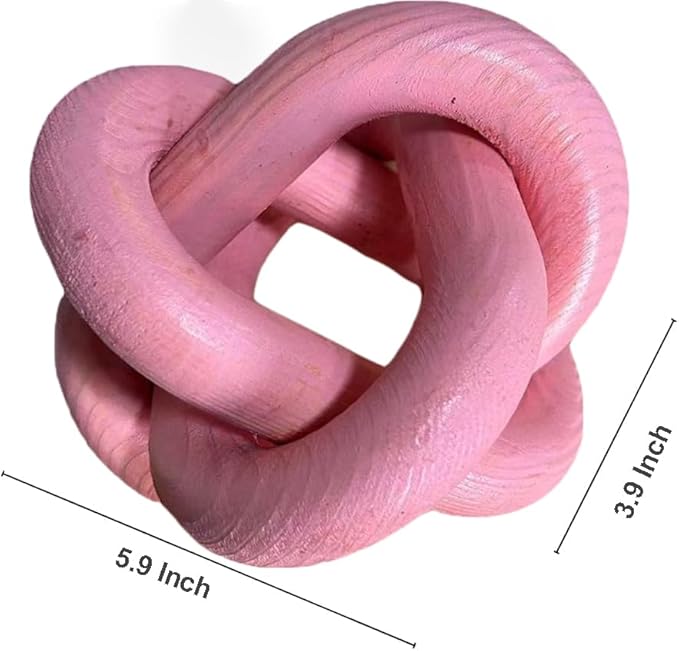 GUDAGUU Wood Knot Decor -Coffee Table Decor Shelf Decor Table Books Hand Carved Home Decoration Boho Country Rustic Modern Shabby Chic Style Decor 3 Link Wooden Knot Chain Link Decor (Pink)