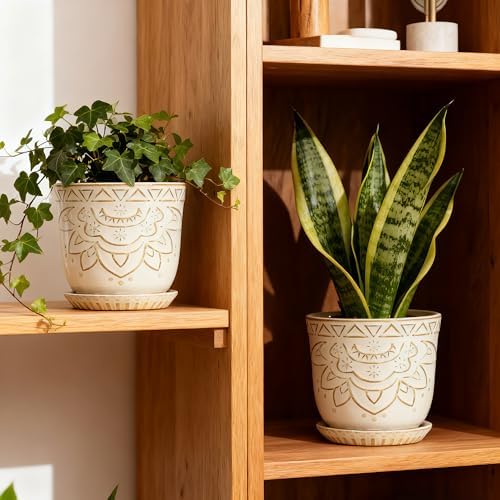 Gepege Ceramic Plant Pots, 6 Inch Indoor Planters with Drainage & Saucers - Image 4