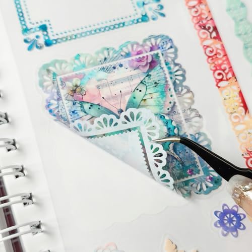 130 Pcs Pastel Fade-Resistant Lace Scrapbook Stickers - Vintage Colorful Butterfly Feather Embellishments, Waterproof Reusable DIY Decor for Journal Wedding Photo Album Craft Gift Seasonal Projects - Image 2