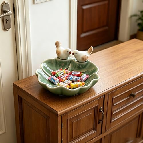 Ceramic Jewelry Tray Trinket Dish, Cute Bird & Lotus Leaf Design, Ring Holder, Seasoning Condiment Dish, Aesthetic Vanity Desk Decor for Bedroom Bathroom (green) - Image 6