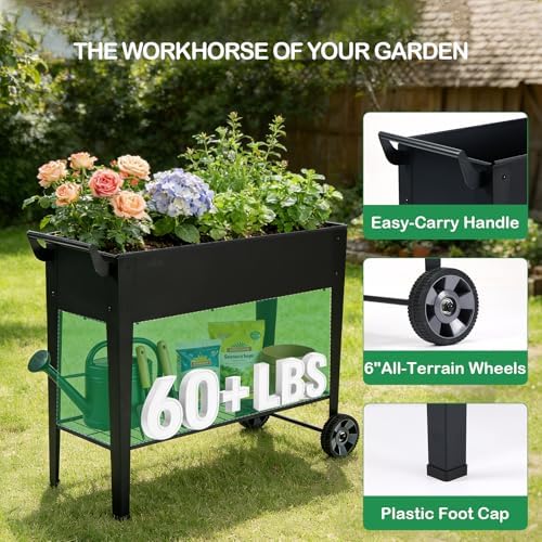 2-Pack 32" Tall Elevated Raised Garden Bed with Wheels and Shelf - Image 2