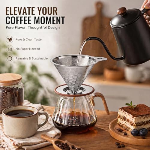 Pour Over Coffee Dripper, Triple-Layer Stainless Steel 800-Mesh Filter #4 - Image 6