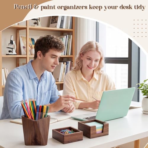 Novabright 3 Pcs Walnut Wooden Desk Organizer Set Office Desk Accessories - Image 4