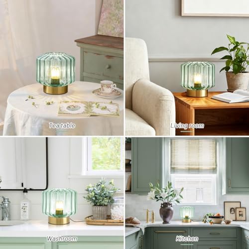 Bedside Table Lamp Touch nightstand lamp with Dark Green Glass Shade Mid Century Modern Table lamp Gold Desk lamp Small Mini Vintage Table Light for end Table Bedroom Living Room Office - Image 5