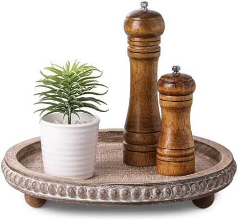 Decorative Coffee Table Tray, Brown Round Wooden Tray for Decor by Nacidooka