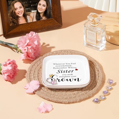 Sister Gifts Ceramic Ring Dish Tray, Encouragement Straighten Your Crown - Image 4