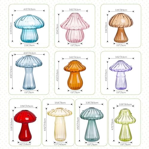 Plant Propagation Station, Set of 10 Colored Glass Mushroom Vase - Image 3